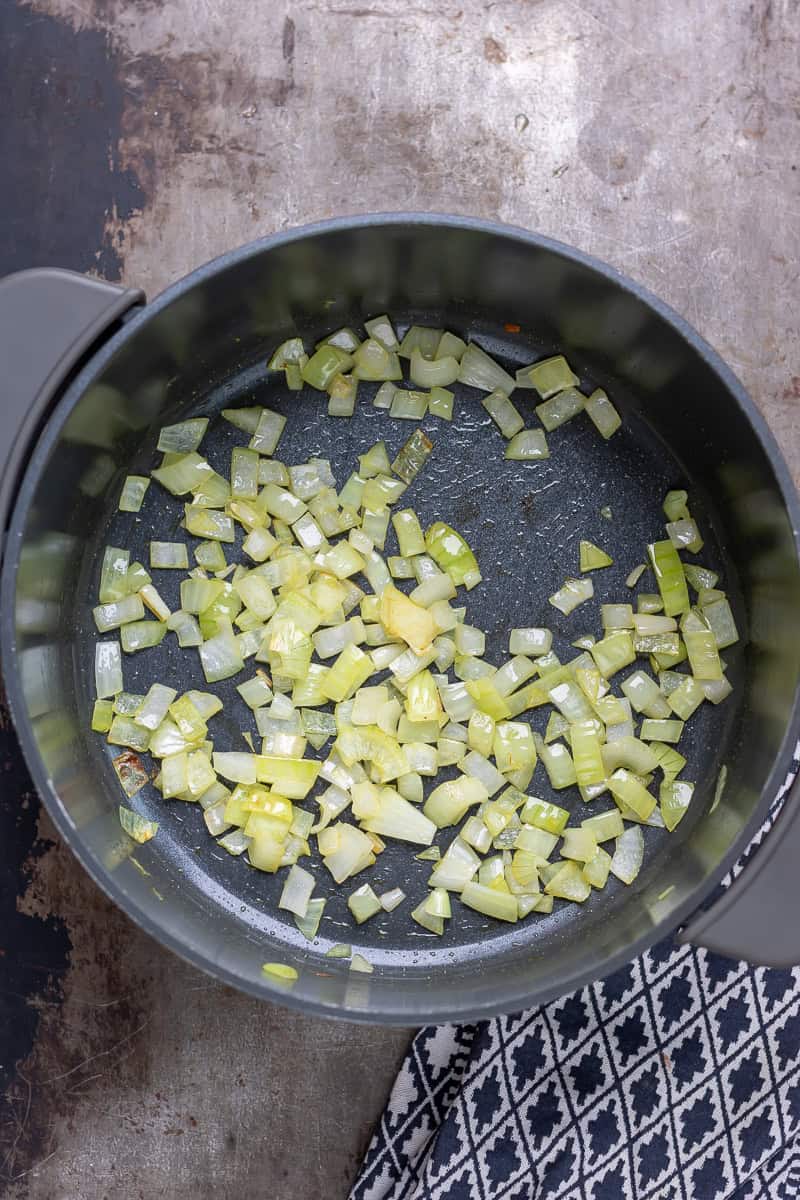 Sauteeing the onions.