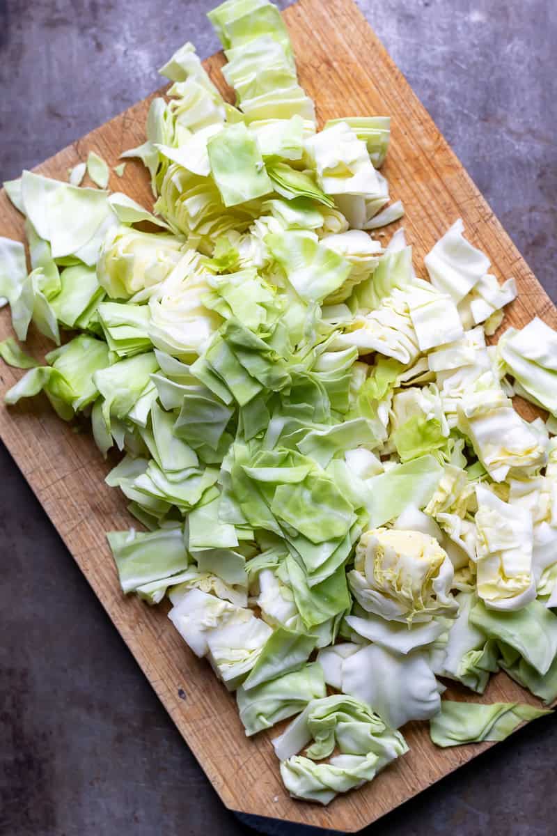 Chopped pointed cabbage.