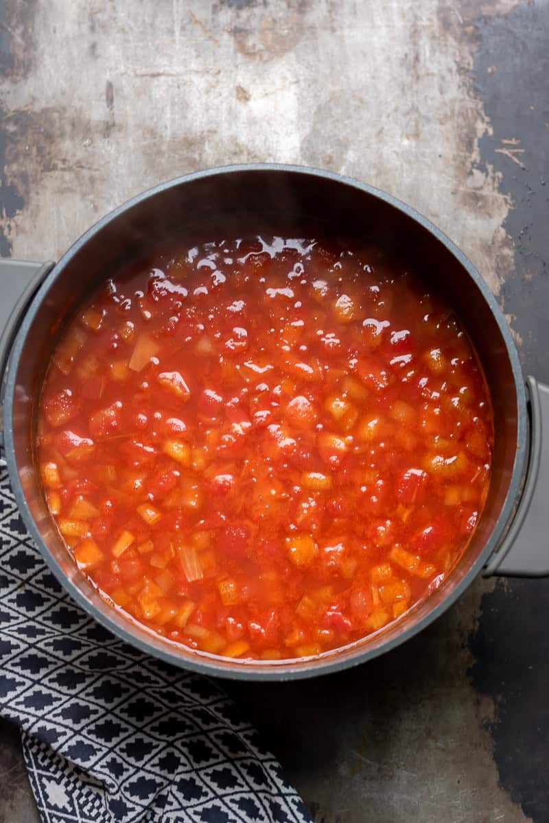 Simmering cabbage soup.