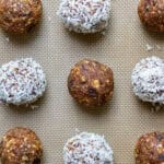 Close up of a coconut almond energy ball.