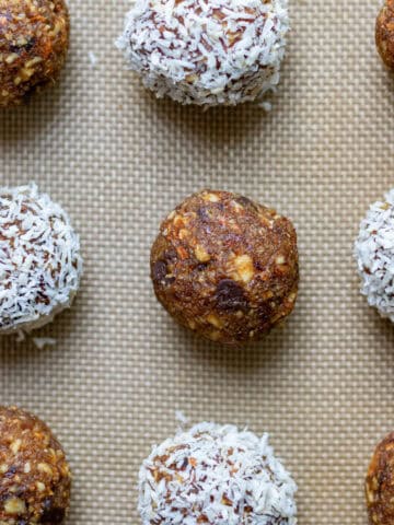 Close up of a coconut almond energy ball.