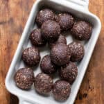 Dish of mint chocolate energy balls.