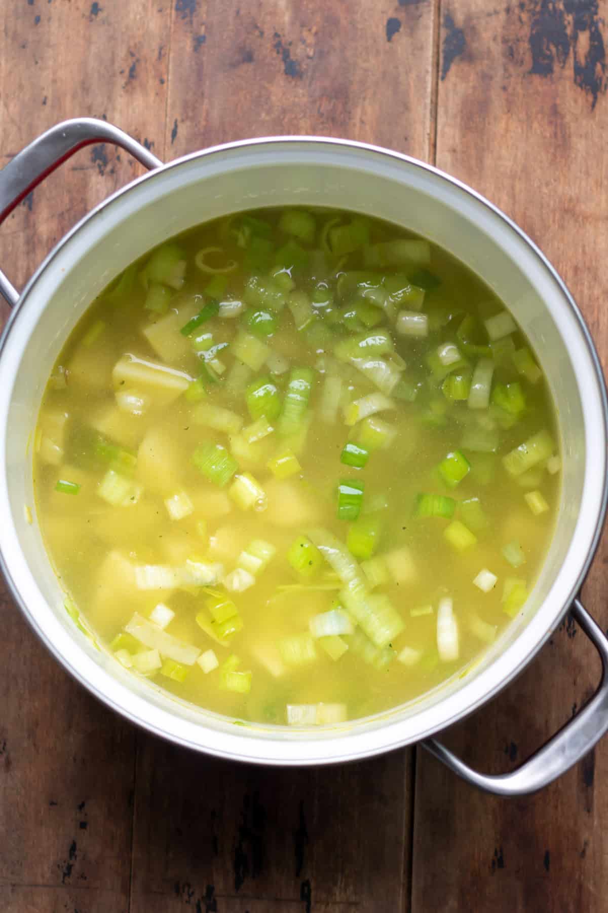 Ingredients in a soup pot.