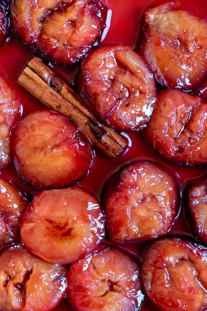 Close up of roasted plums.