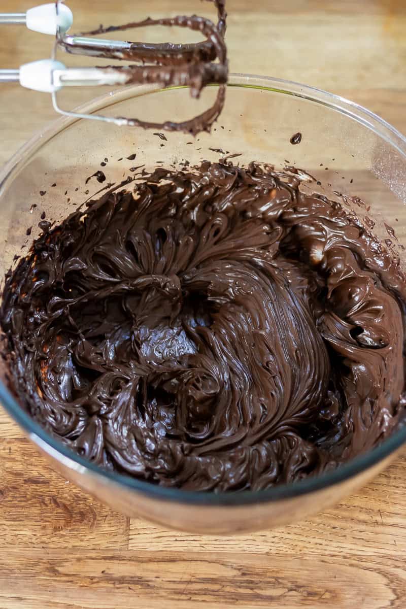 Finished black cocoa cheesecake dip.